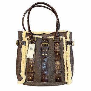 NEW WITH TAGS BCBGMAXAZRIA Leather Faux Shearling Tote Bag Mahogany